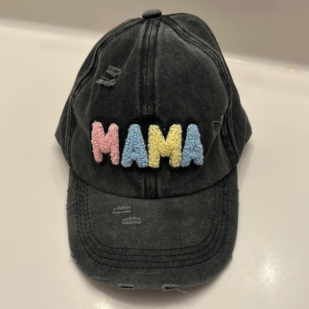 Distressed Black 'MAMA' Cap
